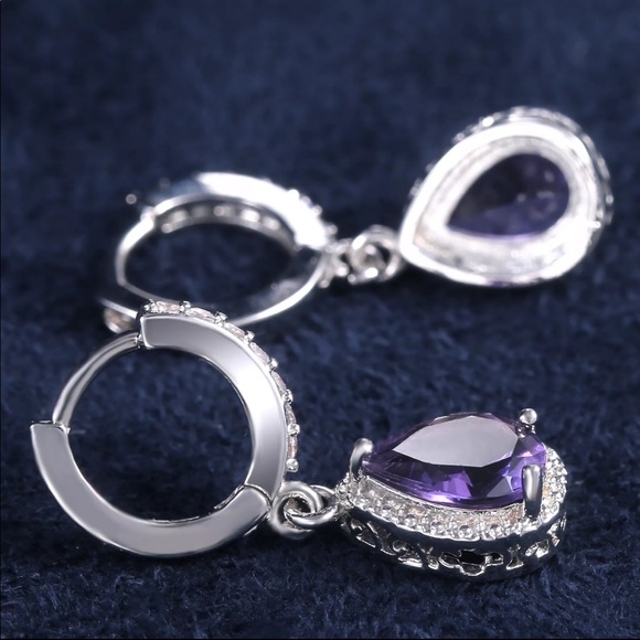New 925 Silver Water Drop Royal Purple Earrings - Picture 2 of 6